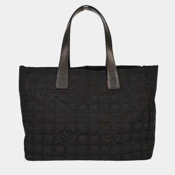 Pre Owned Chanel Black Jacquard Nylon Travel Line Tote Handbag
