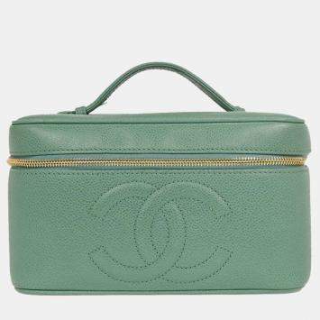 Pre Owned Chanel Green Calfskin Vanity Handbag