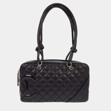 Pre Owned Chanel Black Calfskin Cambon Ligne Bowling Bag