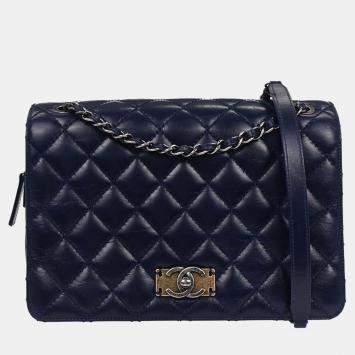 Pre Owned Chanel Navy Calfskin Day Trip Flap Bag