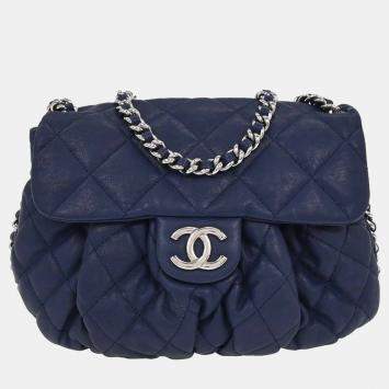 Pre Owned Chanel Blue Calfskin Chain Around Shoulder Bag