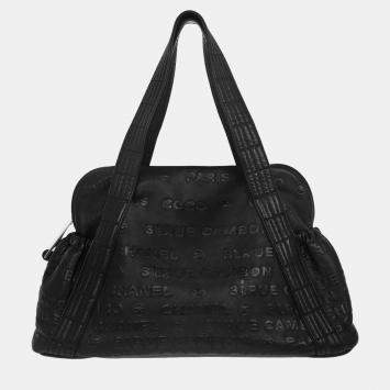 Pre Owned Chanel Black Calfskin Rue Cambon Embossed Unlimited Shoulder Bag