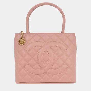 Pre Owned Chanel Pink Calfskin Medallion Tote Handbag