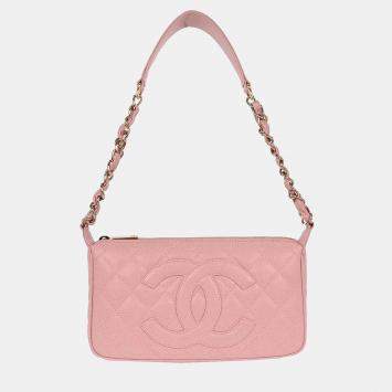Pre Owned Chanel Pink Calfskin Shoulder Bag
