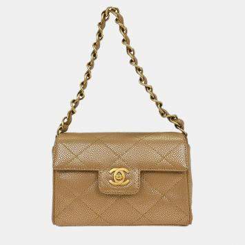 Pre Owned Chanel Beige Calfskin Handbag