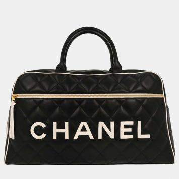 Pre Owned Chanel Black Calfskin Travel Bowling Bag