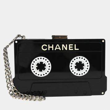 Pre Owned Chanel Black Acrylic Cassette Tape Clutch Bag