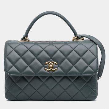 Pre Owned Chanel Grey Medium Lambskin Trendy CC Top Handle Bag