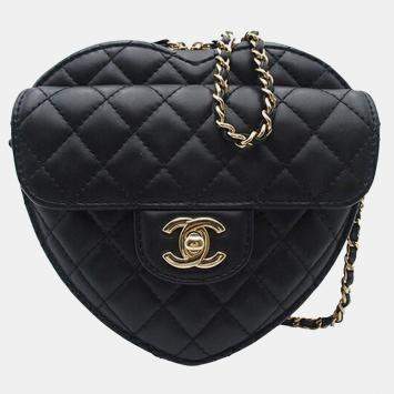 Pre Owned Chanel Black Lambskin CC in Love Heart Crossbody