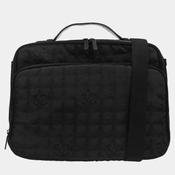 Pre Owned Chanel Black Jacquard Nylon Travel Line 2way Business Bag