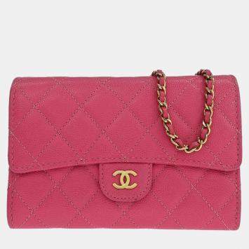 Pre Owned Chanel Pink Calfskin WOC Wallet On Chain Shoulder Bag