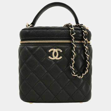Pre Owned Chanel Black Calfskin Vanity 2way Handbag