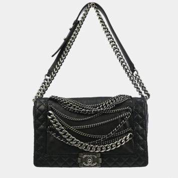 Pre Owned Boy Reverso Chanel Black Lambskin Medium Shoulder Bag