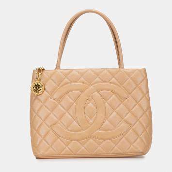 Pre Owned Chanel Beige Caviar Medallion Tote