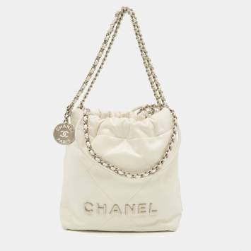 Pre Owned Chanel White Quilted Leather Mini 22 Chain Bag