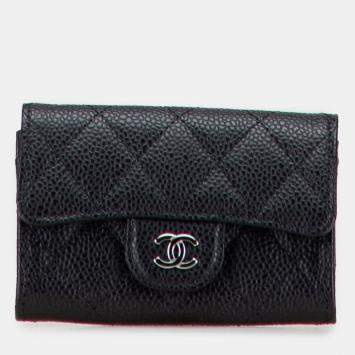 Pre Owned Chanel CC Quilted Caviar Flap Card Holder Wallet
