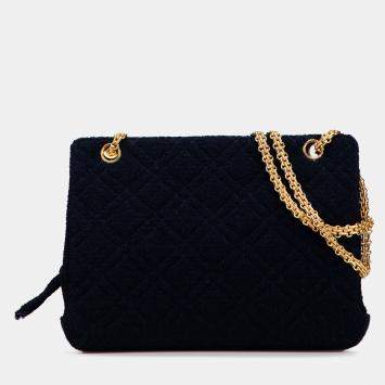 Pre Owned Chanel Blue Quilted Terry Cloth Frame Bag