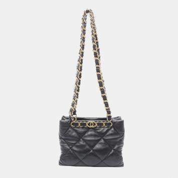 Pre Owned Chanel Black CC Quilted Lambskin Chain Shopping Bag