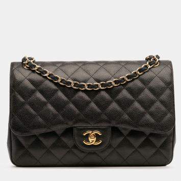 Pre Owned Chanel Black Jumbo Classic Caviar Double Flap