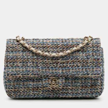 Pre Owned Chanel Multicolor Medium Classic Multicolor Tweed Double Flap