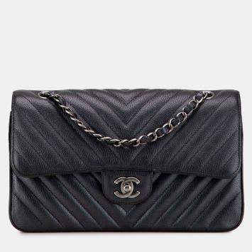 Pre Owned Chanel Medium Classic Chevron Caviar Double Flap