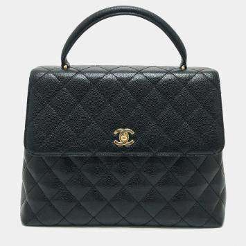 Pre Owned Chanel Coco Mark Cc Matelasse Quilted Tote Bag In Caviar Leather  Black