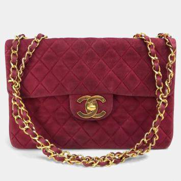 Pre Owned Chanel CC Coco Mark Deca Matelasse Bordeaux Suede 34 Double Chain Shoulder Bag
