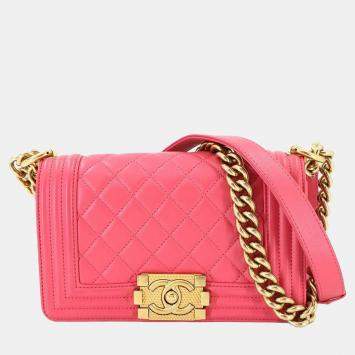 Pre Owned Chanel Boy Chanel Small Chain Shoulder Bag In Pink Lambskin