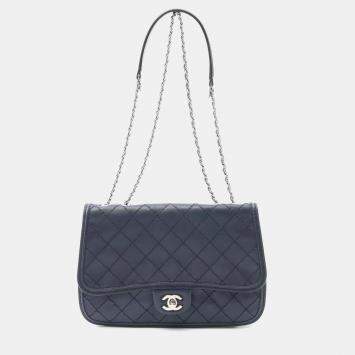 Pre Owned Chanel Wild Stitch Navy Leather Shoulder Bag 