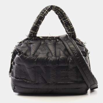 Pre Owned Chanel Doudonne Coconage Tote Bag Nylon Leather Fabric Black
