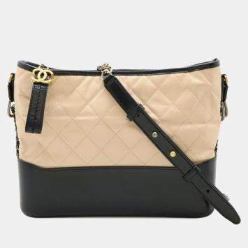 Pre Owned Chanel Gabrielle De Chanel Matelasse Large Hobo Chain Shoulder Bag In Two-Tone Calfskin Pink Beige
