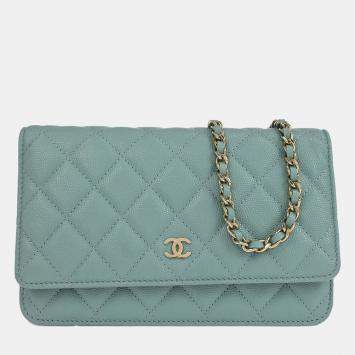 Pre Owned Chanel Light Blue Calfskin Classic WOC Wallet On Chain