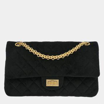 Pre Owned Chanel Black Suede 2.55 Small Classic Double Flap Shoulder Bag