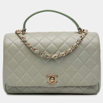 Pre Owned Chanel Green Small Quilted Lambskin Citizen Chic Flap