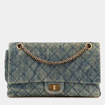 مملوكة مسبقًا Chanel Blue Reissue 2.55 Quilted Denim Double Flap 226