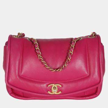 Pre Owned Chanel Dark Pink Lambskin Medium Simply Flap Bag
