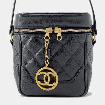 Pre Owned Chanel Matelasse Black Caviar Leather Chain Vanity Bag