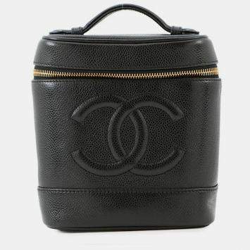 Pre Owned Chanel Vanity Bag Black Caviar Leather