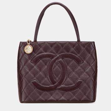 Pre Owned Chanel Burgundy Caviar Medallion Tote