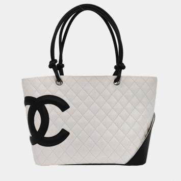 Pre Owned Chanel White Calfskin Cambon Ligne Tote Handbag