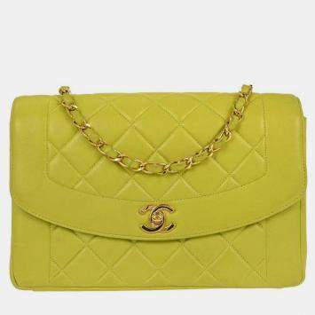 Pre Owned Chanel Light Green Lambskin Medium Diana Shoulder Bag