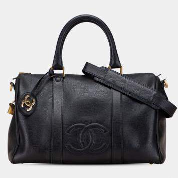 Pre Owned Chanel Black CC Caviar Boston Bag