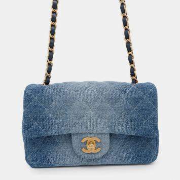 Pre Owned Chanel Flap Gradient Denim Blue Shoulder Bags