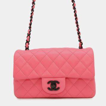 Pre Owned Chanel Single Flap Pink Lambskin Chain Shoulder Bag