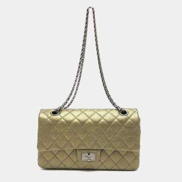Pre Owned Chanel Reissue Metallic Gold Leather Chain Shoulder Bag