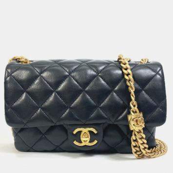 Pre Owned Chanel CC Coco Mark Matelasse Black Lambskin Chain Bag