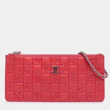 Pre Owned Chanel Pink Lambskin Precious Symbols Pochette