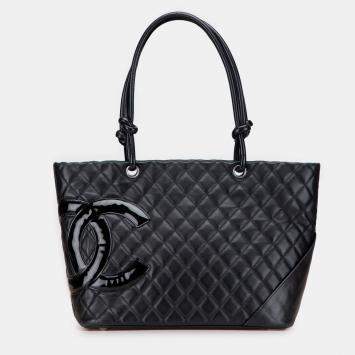 Pre Owned Chanel Black Large Lambskin Cambon Ligne Tote