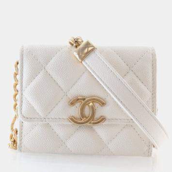 Pre Owned Chanel Mini Caviar Quilted On Chain Clutch
