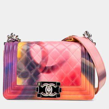 Pre Owned Chanel Multicolor Small Lambskin Flower Power Boy Flap